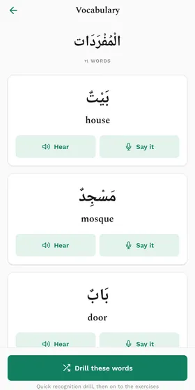 Vocabulary screen